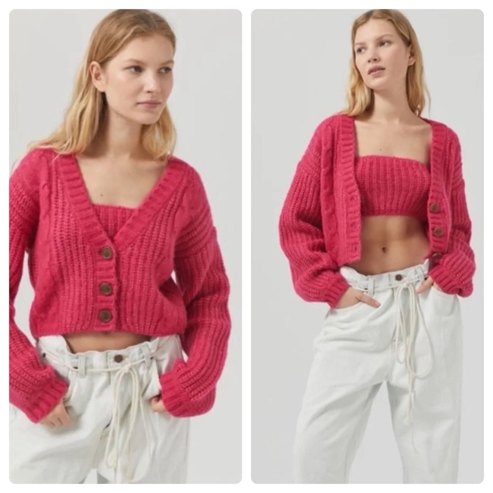 UO Lolli Cable Knit Cropped Cardigan